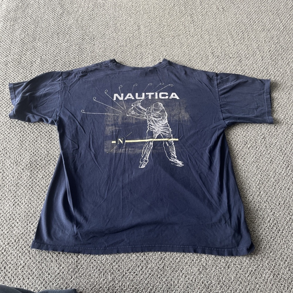 Vintage‎ Nautica Men's Golf T-shirt. Size L, XL. Broken In. Cotton, Navy